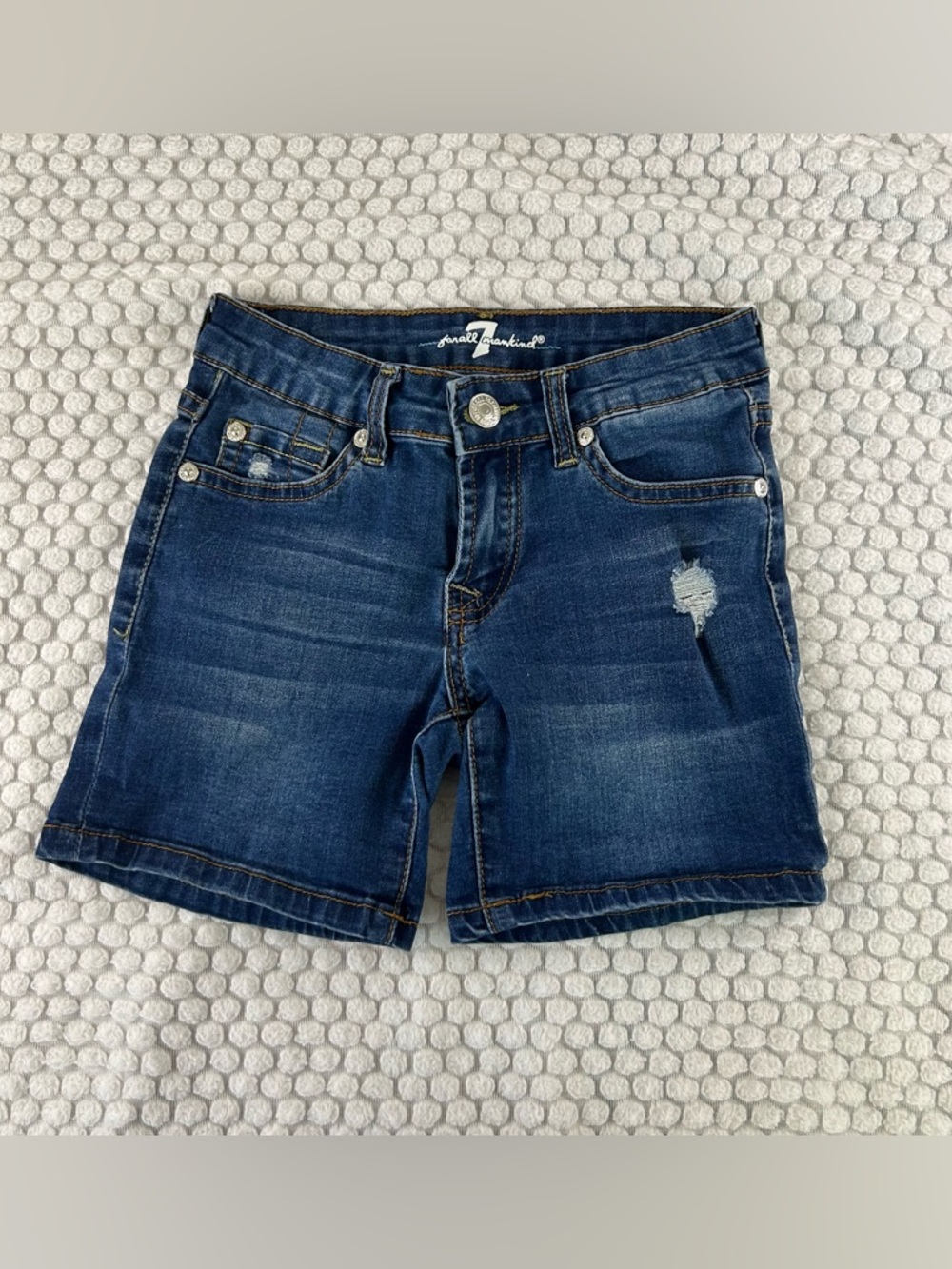7 For All Mankind Girls Denim Shorts Size 7 Distressed Stretch Blue Jean